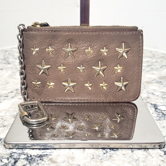 Jimmy Choo Bronze Star Studded Pochette Coin Pouch Keychain & Card Holder - Picture 1 of 7